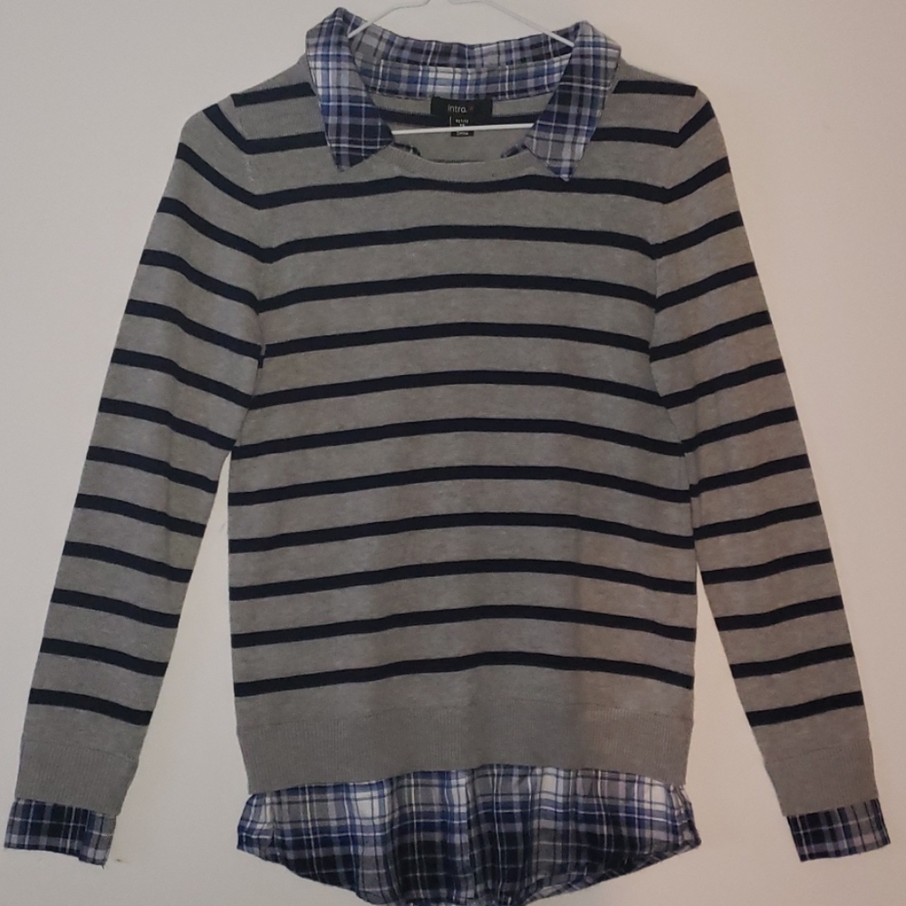 Intro Striped Sweater  Mock Flanel Detail Size SP